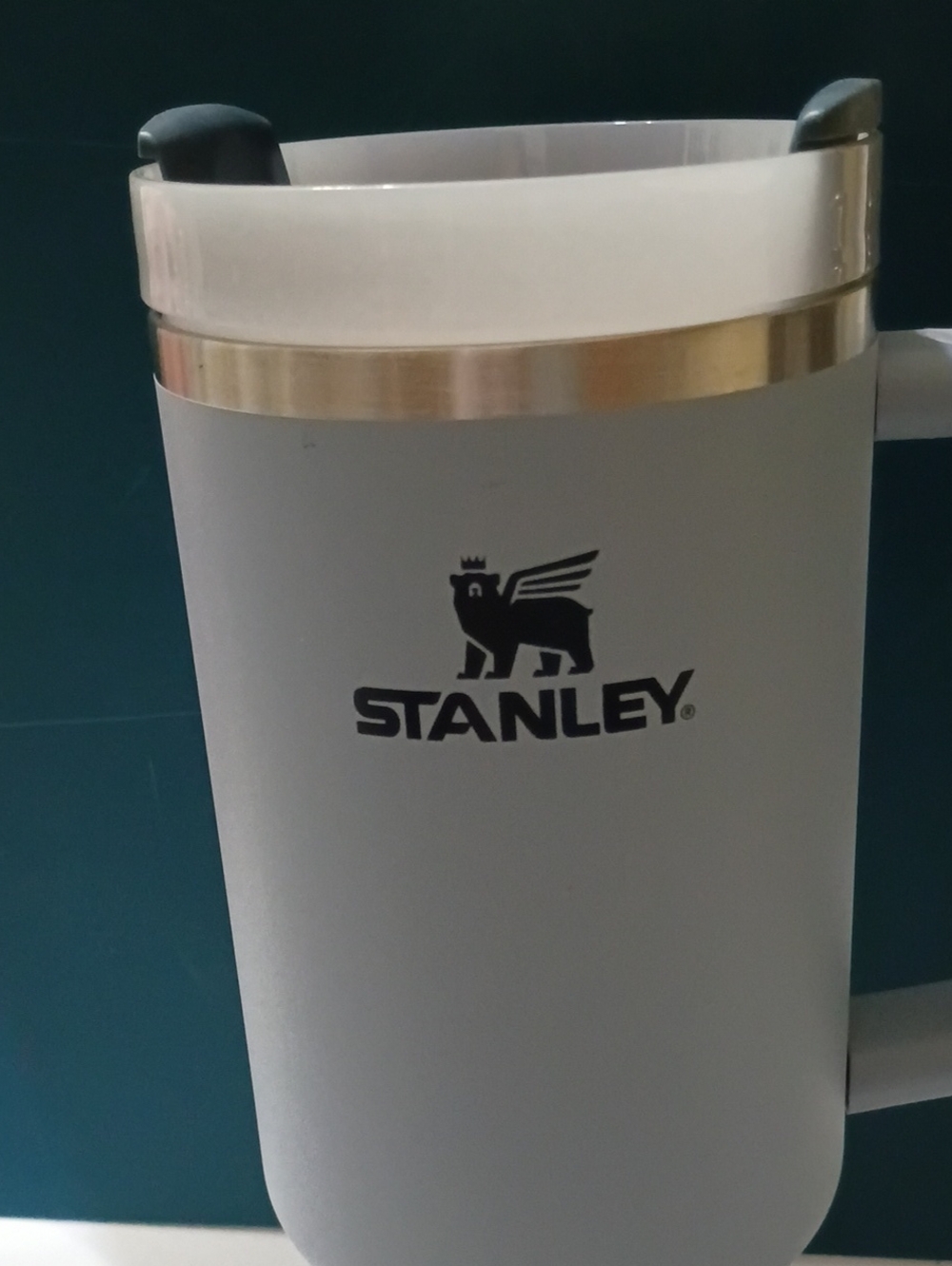 Stanley White and Silver Travel Mug with Handle